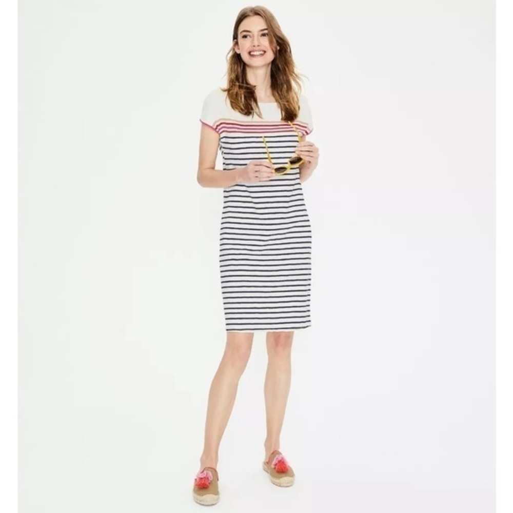 BODEN 100% Cotton Ivory Stripe Short Sleeve Paulina Shirt Dress